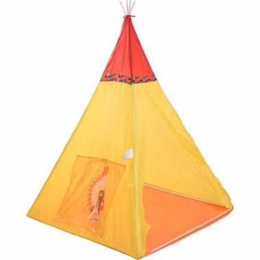 Kinder wigwam speeltent indiaan geel/rood 135 cm